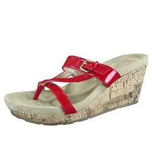 Cheeks‎ Fit Body Wedge Sandals Red Thong Buckle Cork Platform Shoes Size 9M